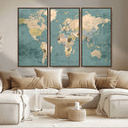 Classic World Map Canvas Print | Framed Vintage Map Wall Art