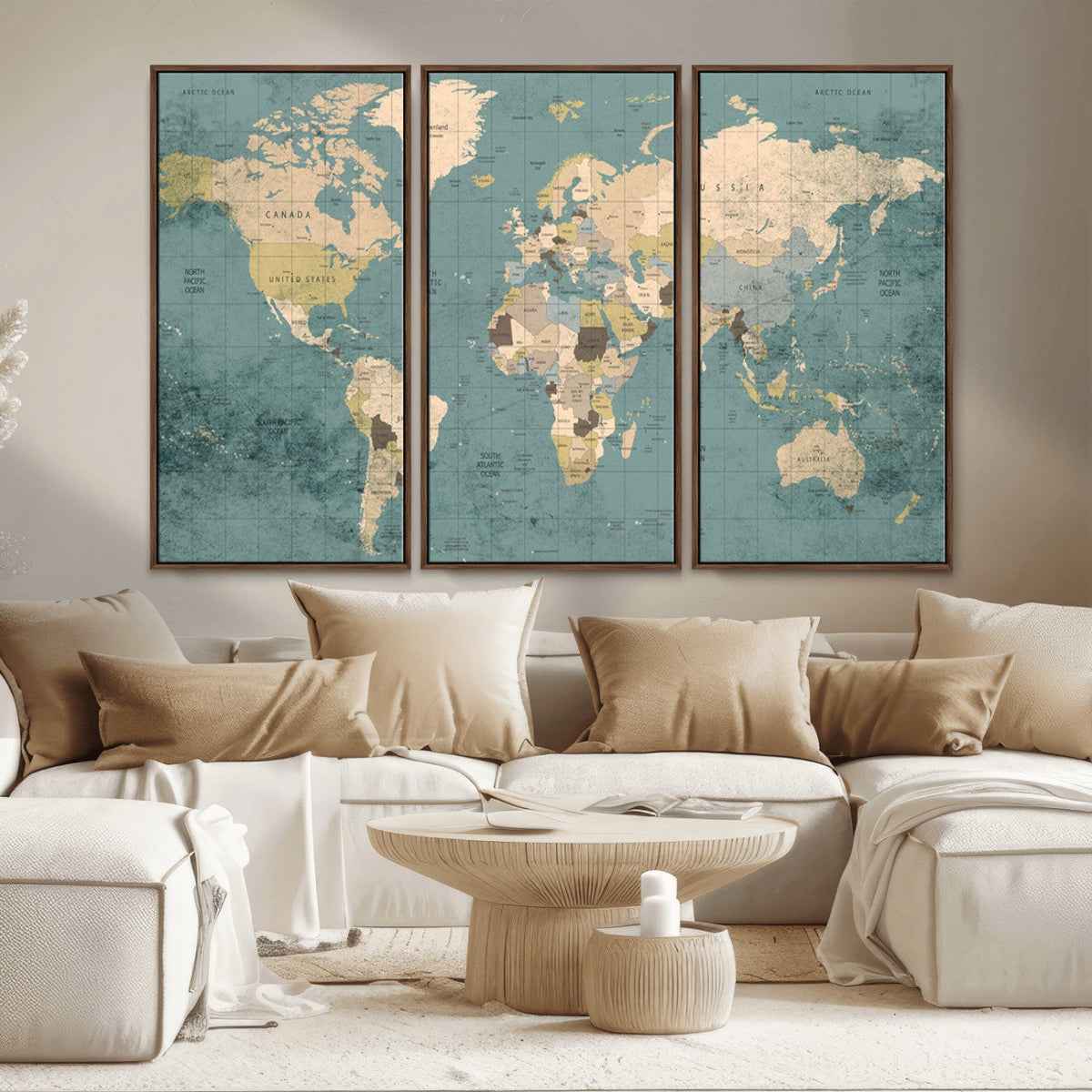 Classic World Map Canvas Print | Framed Vintage Map Wall Art
