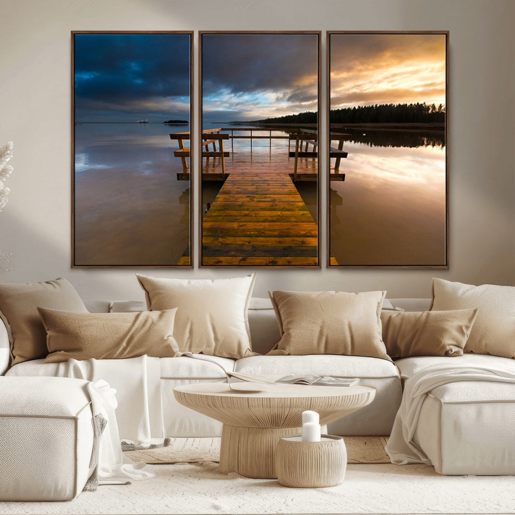 Serene Lake Pier at Sunset Canvas Print | Landscape Wall Art | Ready to Hang