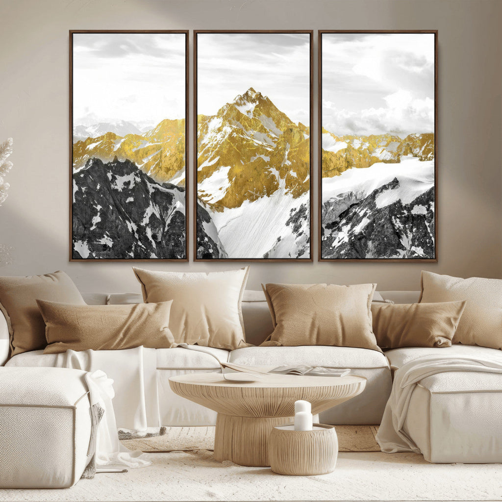 Gold Abstract Mountains Wall Art Print on Canvas, Nature Wall Art Print