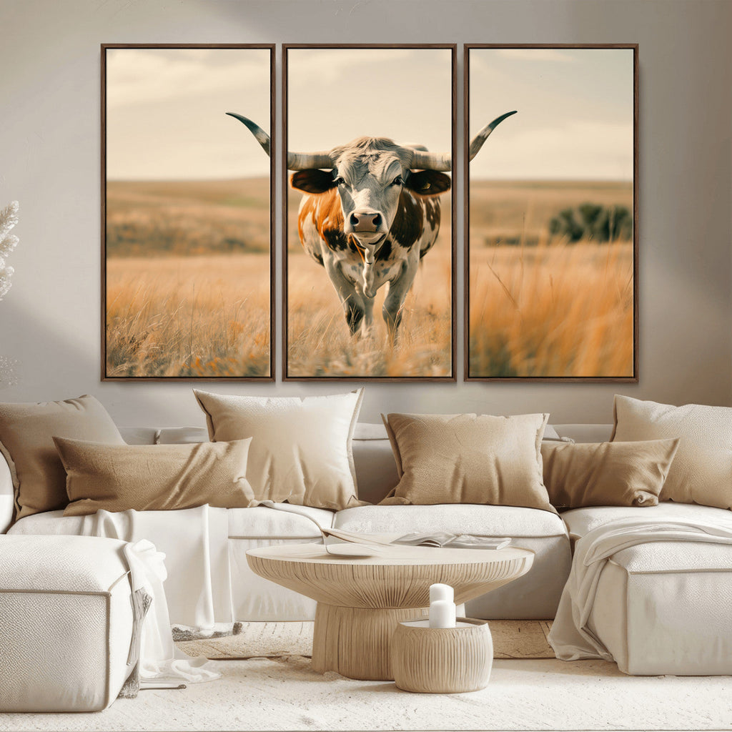 Texas Cow Wall Art Canvas Print for Farm House Wall Decor