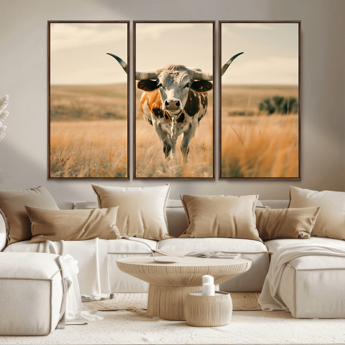 Texas Cow Wall Art Canvas Print for Farm House Wall Decor