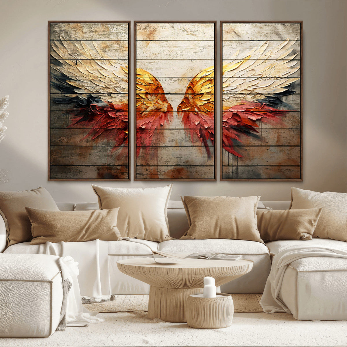 Abstract Angel Wings Canvas Wall Art, Modern Angelic Wings Decor, Framed and Ready to Hang