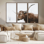 Rustic Bull Wall Art Canvas Print, Modern Longhorn Farmhouse Animal Decor