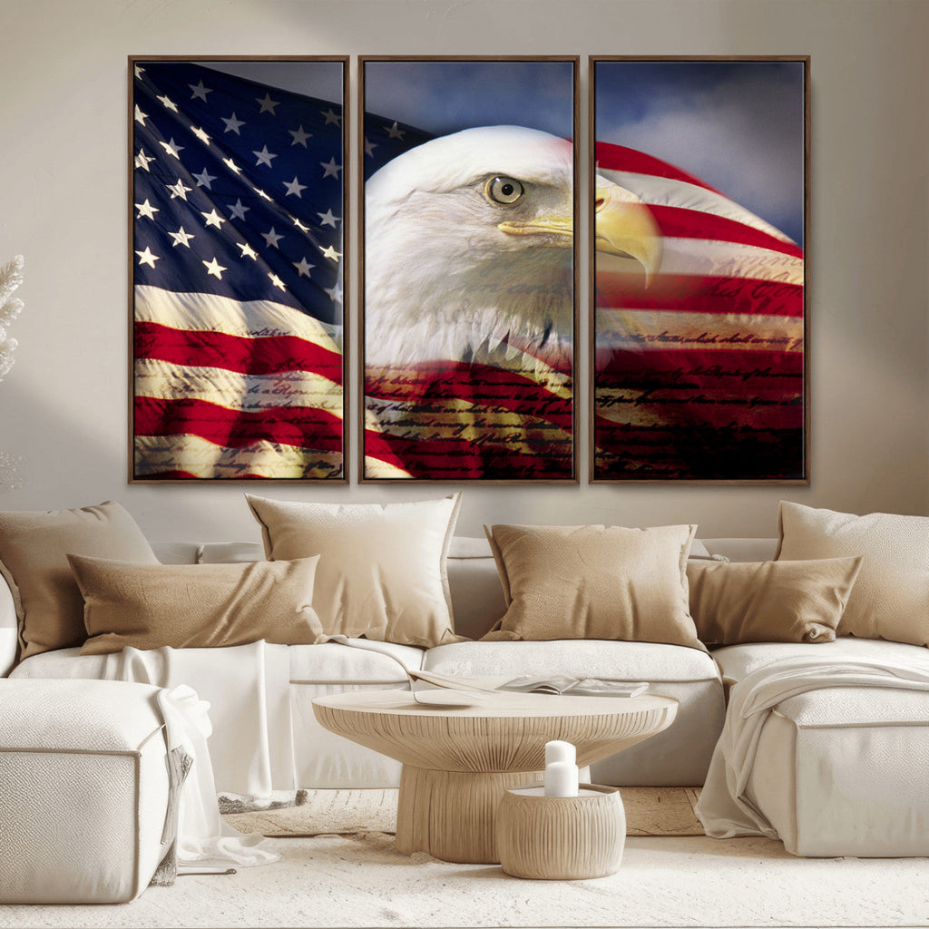 American Flag Eagle Symbol Wall Art Canvas Print, Patriotic American Flag Eagle Wall Art