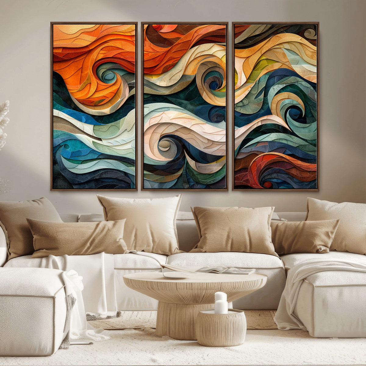 Abstract Wave Wall Art, Ready to Hang Framed Canvas Print | Extra Large 3 Piece Canvas Wall Art