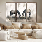 Chinese Ink Style Vintage Horses Wall Art Canvas Print