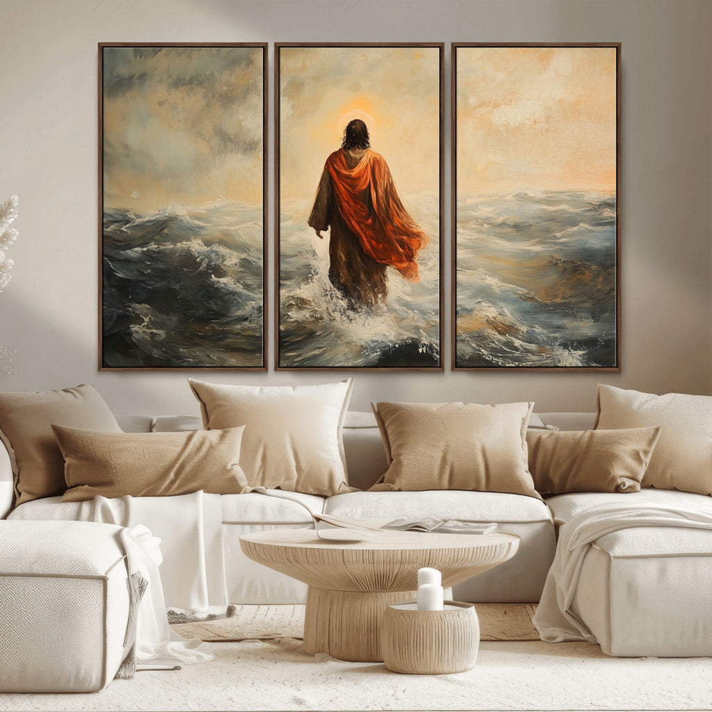 Jesus Walking on Water, Christian Wall Art, Jesus Christ Oil Painting Style Print