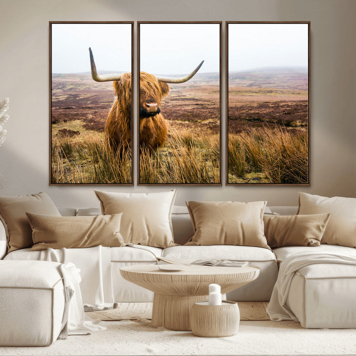 Scottish Highland Cow Canvas Wall Art, Rustic Farmhouse Decor