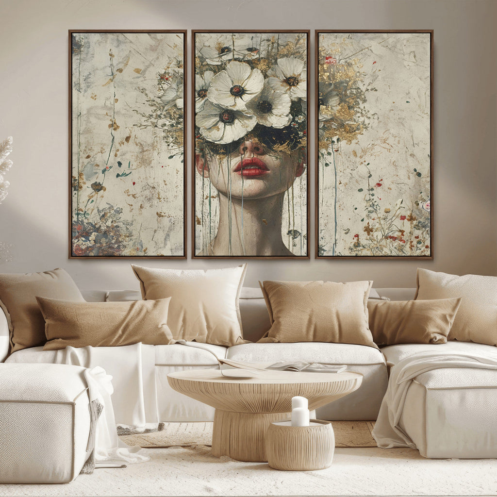 Abstract Floral Women Pastel Wall Art Canvas Print