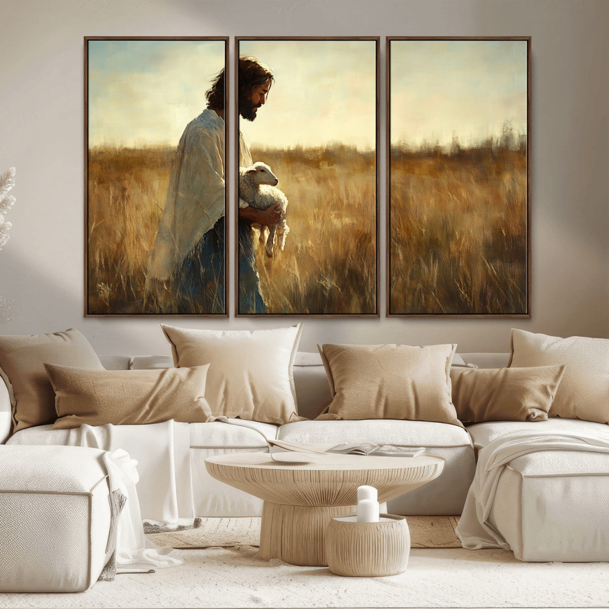 Jesus the Good Shepherd Wall Art Canvas Print, Inspirational Christian Religious Print for Prayer Room