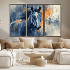 Abstract Blue Horse Wall Art Print Canvas | Western Horse Wall Art for Farmhouse Decor