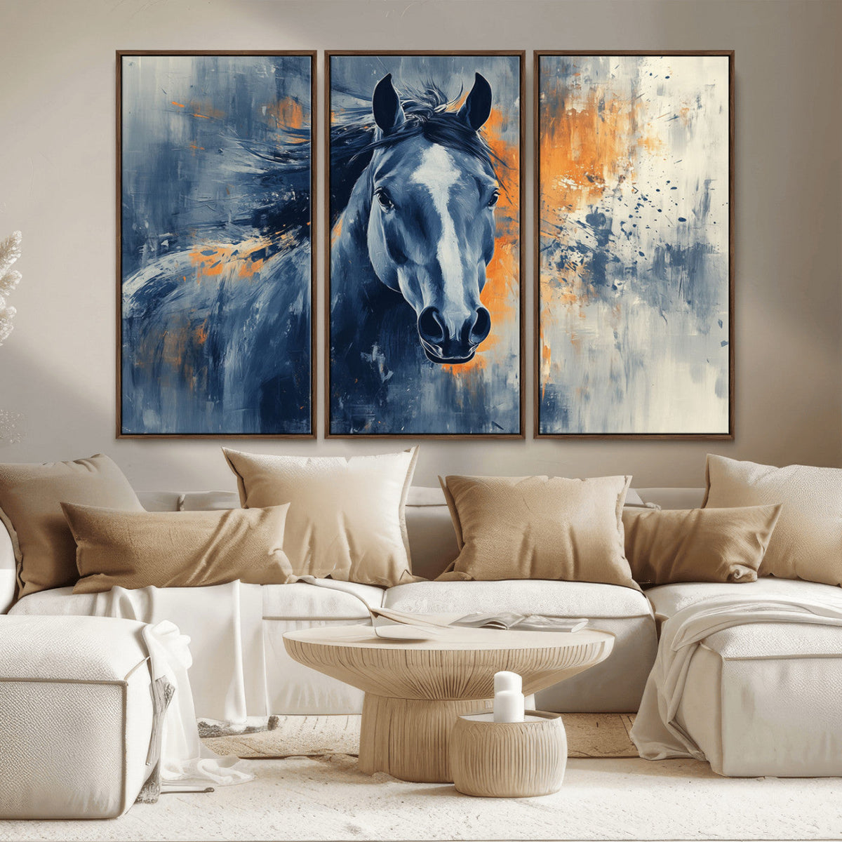 Abstract Blue Horse Wall Art Print Canvas | Western Horse Wall Art for Farmhouse Decor