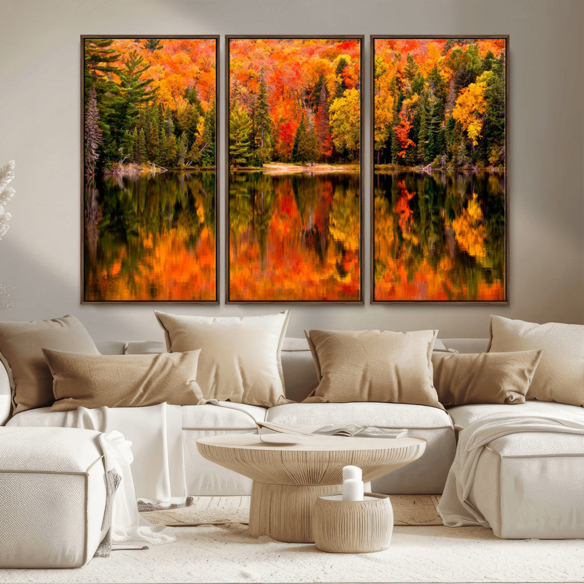 Forest Reflection Art | Autumn Forest Reflection Wall Art | Triptych Canvas Print