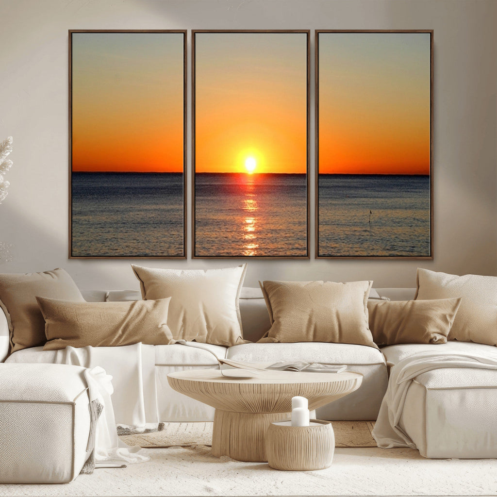 Golden Horizon Sunset Over Ocean Wall Art Canvas Print | Tropical Beach Canvas