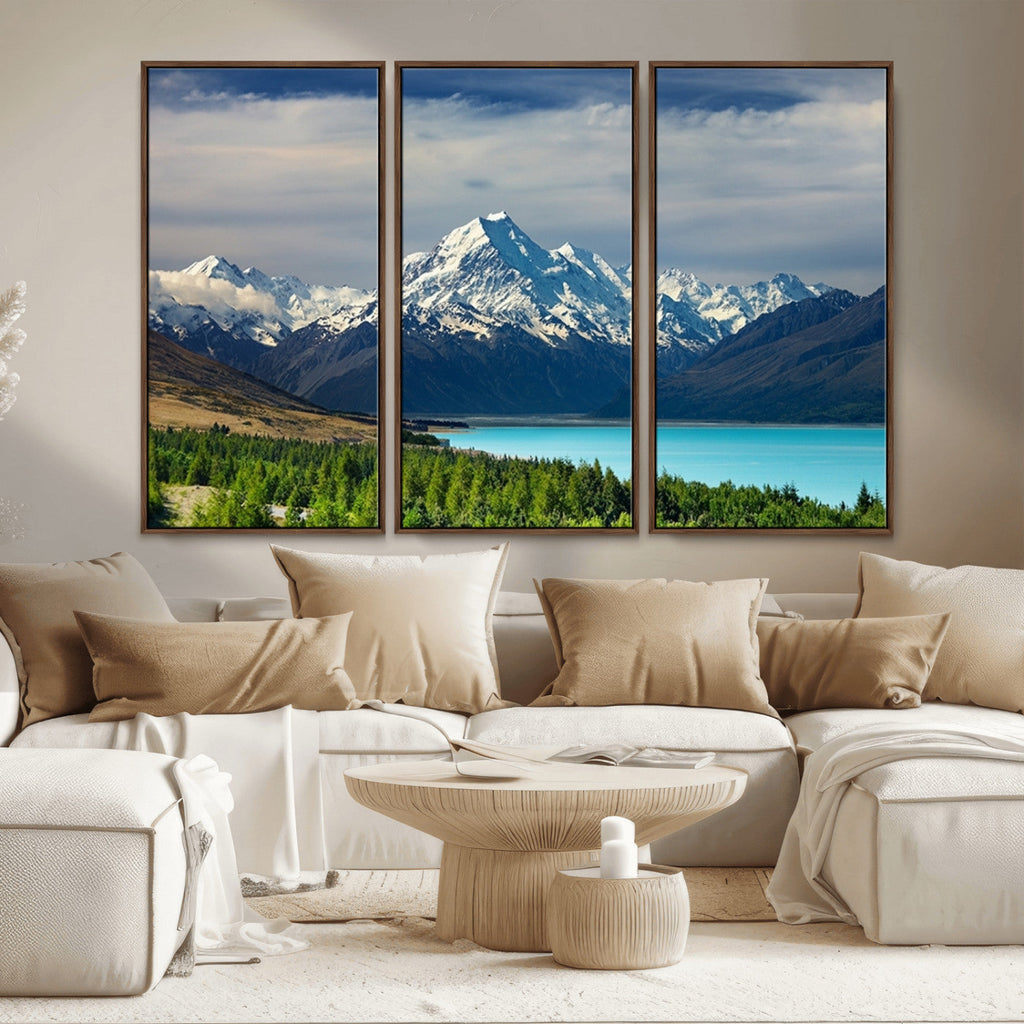 Mount Cook and Lake Pukaki Canvas Wall Art Print | Majestic Snow Capped Peaks
