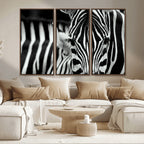 Zebra Wall Art | Zebra Close Up Canvas Print | Framed Black and White Wildlife