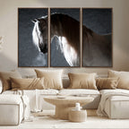 Large Wall Art Cream Colored Horse on Grey Background Canvas
