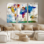 Navy Blue and Orange Watercolor World Map Canvas Print | Framed Travel Map