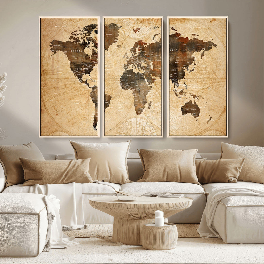 Push Pin World Map Canvas Print | Framed Travel Tracker Wall Art