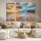 Sunset Beach Canvas Wall Art | Tropical Triptych Seascape Print