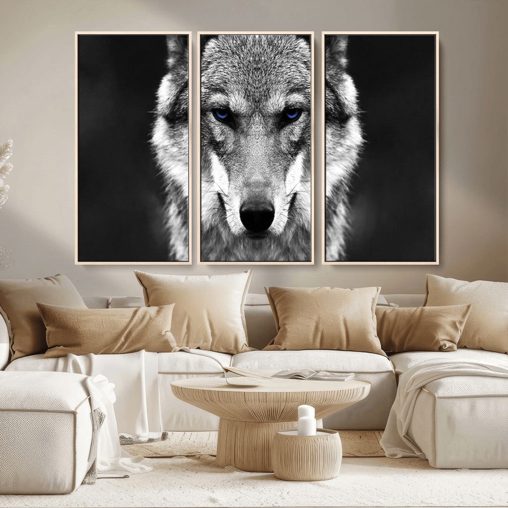 Black and White Wild Wolf Wall Art Canvas Print