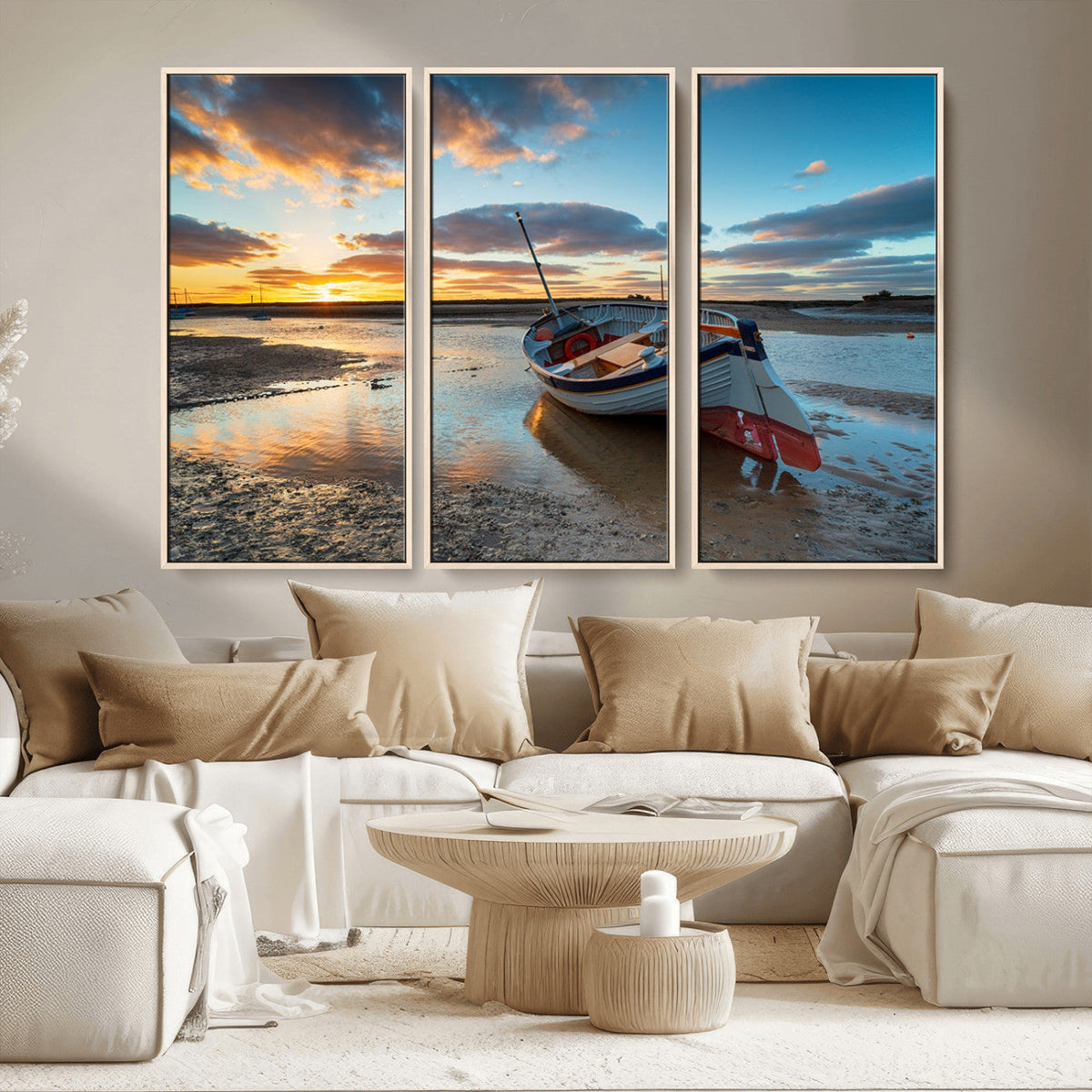 Small Boat At The Beach Sunset Wall Art, Boat Sunset Wall Art Canvas Print