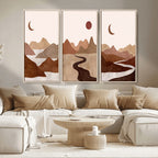 Boho Wall Art Canvas Print Set | Mid-Century Bohemian Wall Artwork, Boho Neutral