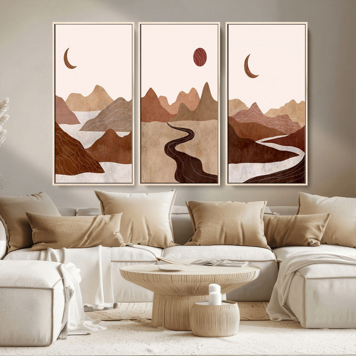 Boho Wall Art Canvas Print Set | Mid-Century Bohemian Wall Artwork, Boho Neutral
