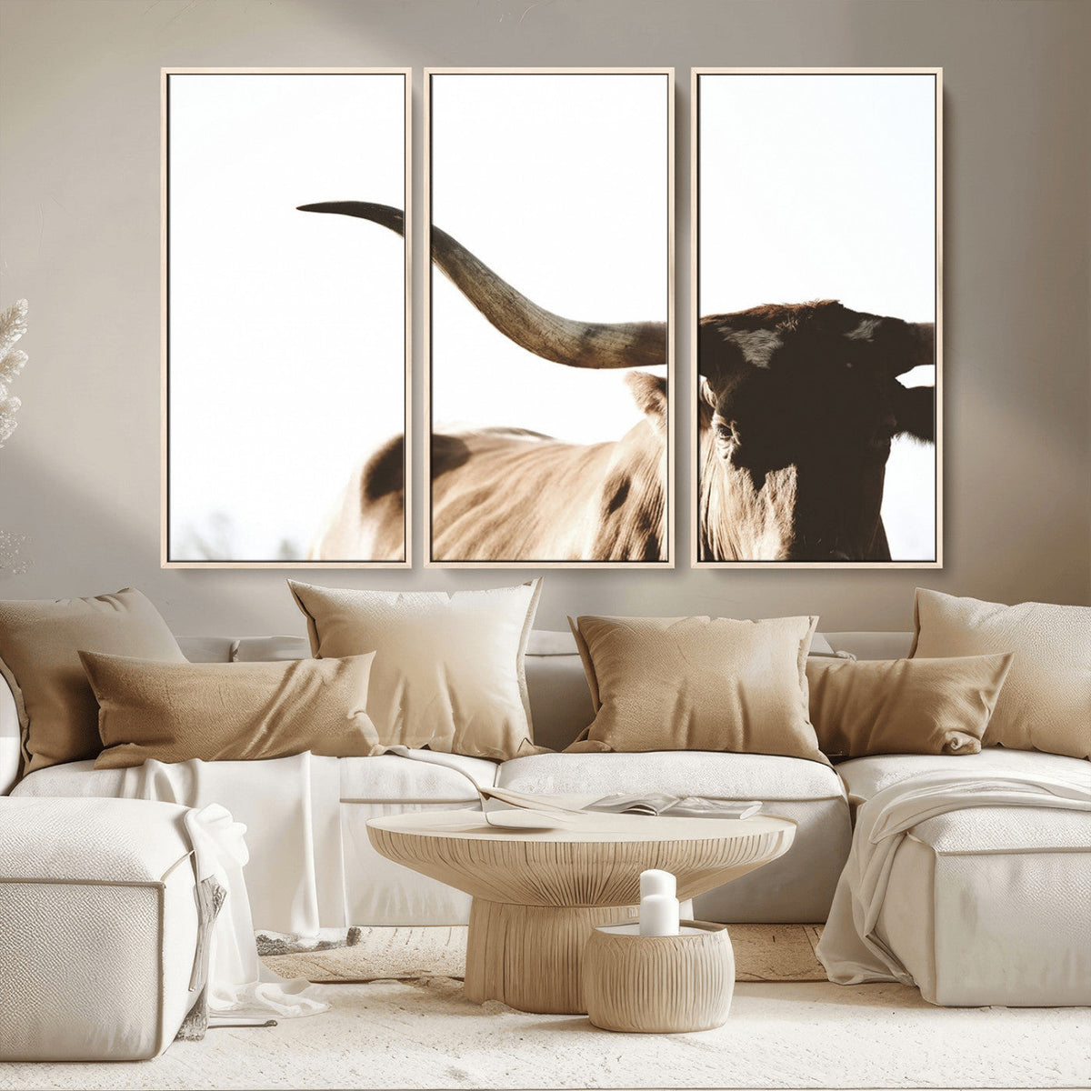 Texas Longhorn Wall Art Canvas Print, 3-Panel