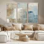 Abstract Blue and Beige Wall Art, Modern Minimalist Canvas Print Set