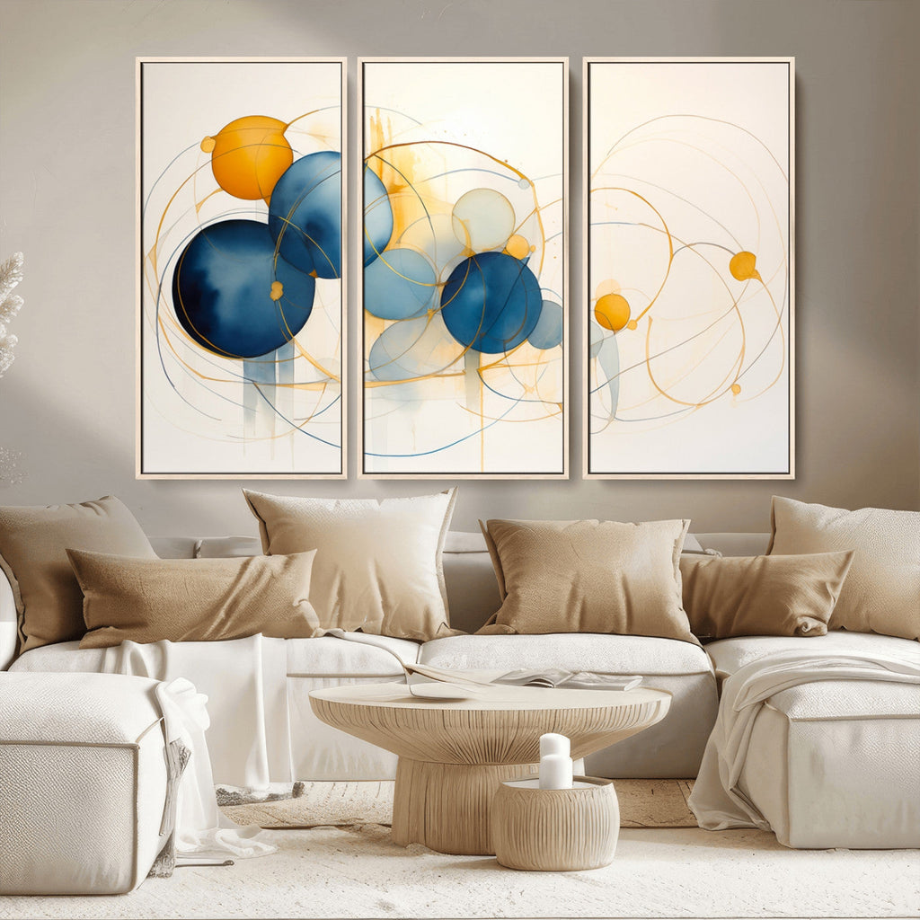 Geometric Blue Orange Abstract Wall Art Canvas, Geometric Blue Orange Canvas Print