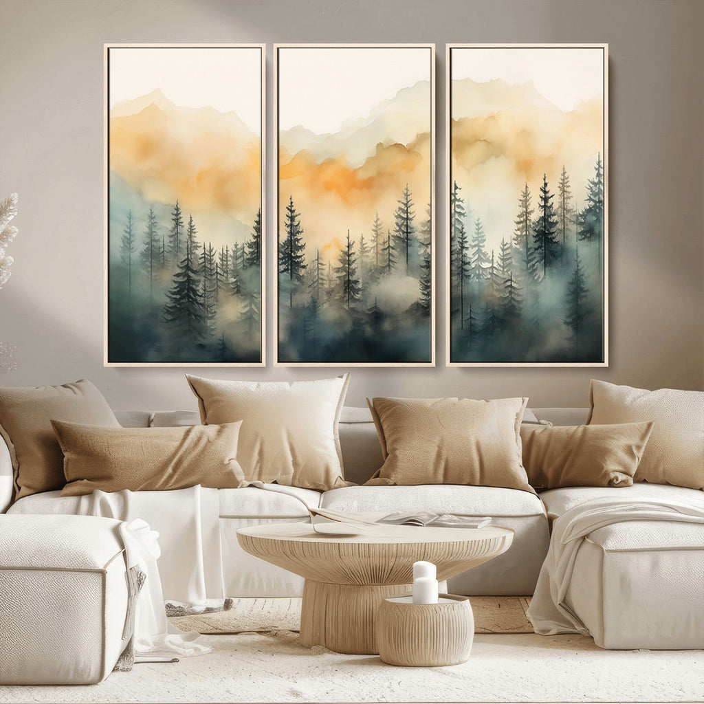 Abstract Forest Print | Mountain Wall Art | Autumn Landscape Canvas Print