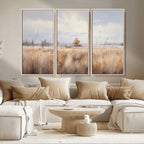 Golden Fields Wall Art Print Canvas | Serene Minimalist Landscape for Farmhouse Decor