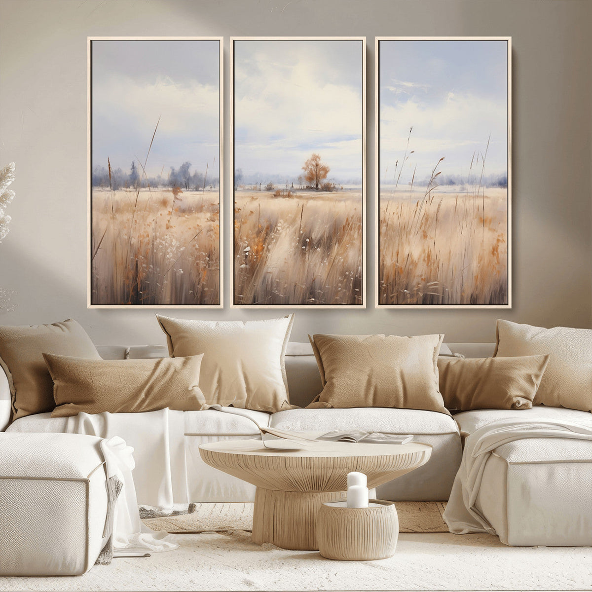 Golden Fields Wall Art Print Canvas | Serene Minimalist Landscape for Farmhouse Decor