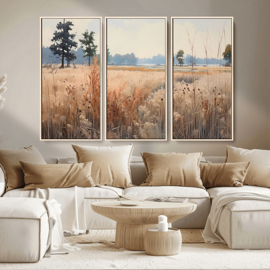 Golden Fields Canvas Wall Art Print | Serene Minimalist Landscape for Modern Decor