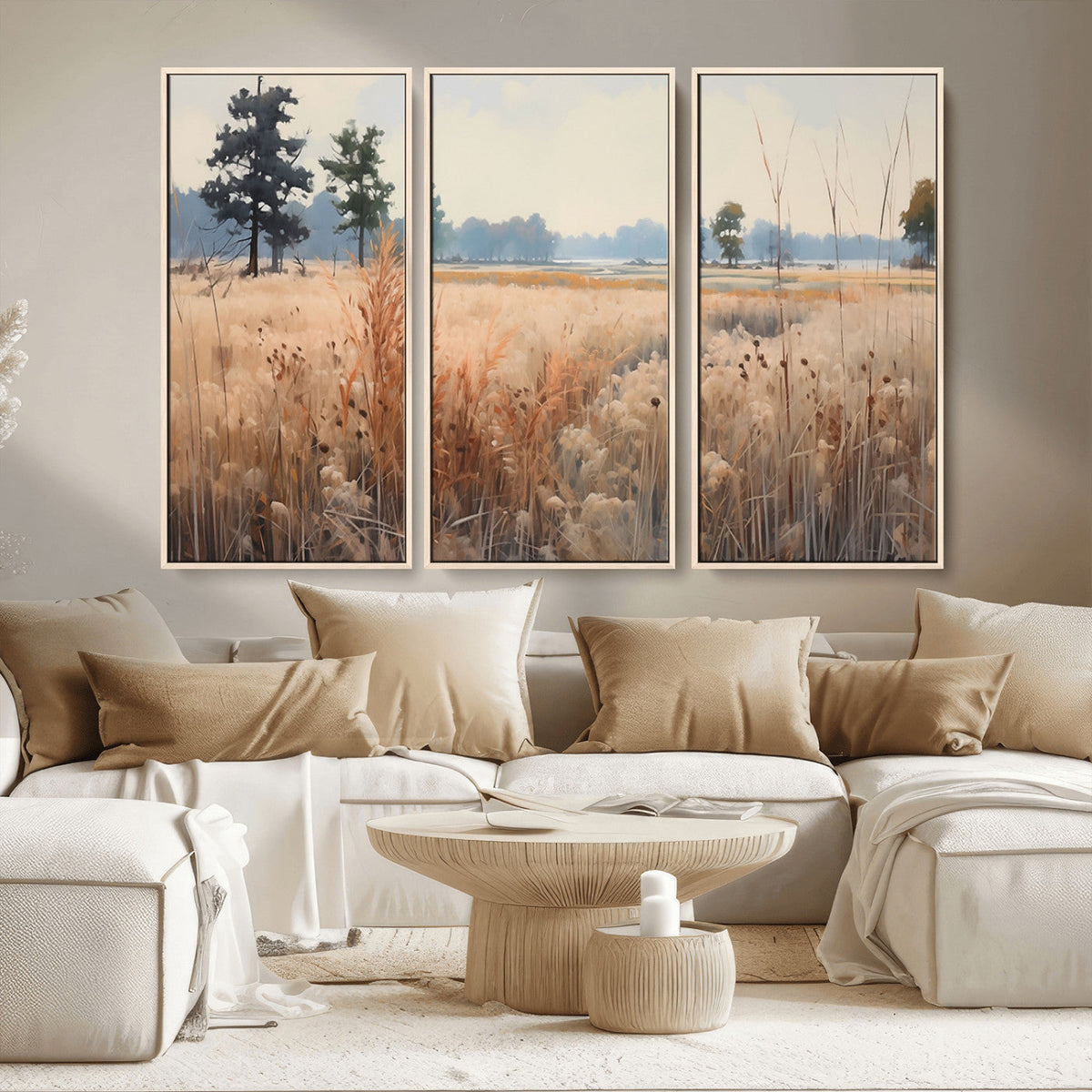 Golden Fields Canvas Wall Art Print | Serene Minimalist Landscape for Modern Decor