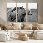 Bear and Cub Wall Art Canvas | Grizzly 399 Bear and Cub Black and White Wildlife Print