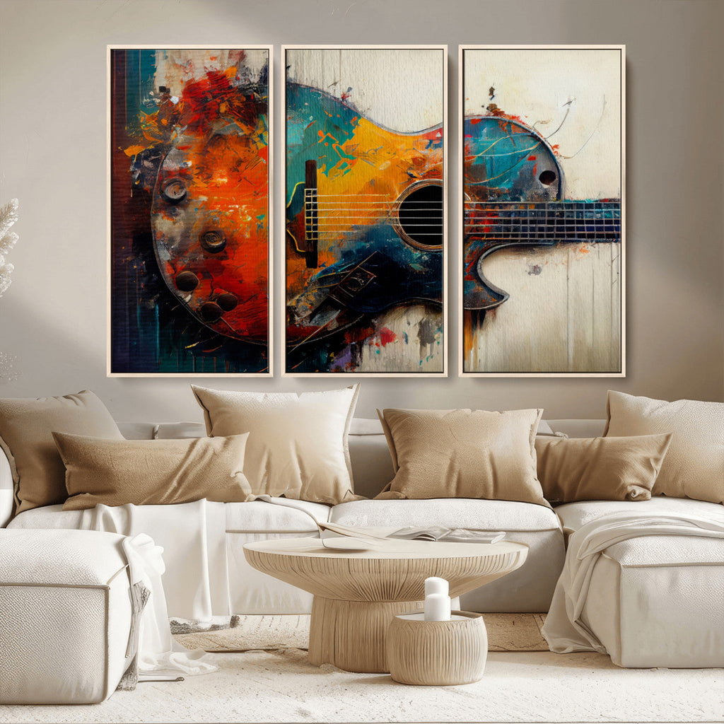 Abstract Guitar Wall Art Canvas | Vibrant Music-Inspired Art for Living Room or Studio