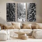 Winter Ski Lift Black and White Canvas Wall Art | Alpine Escape in Minimalist Style