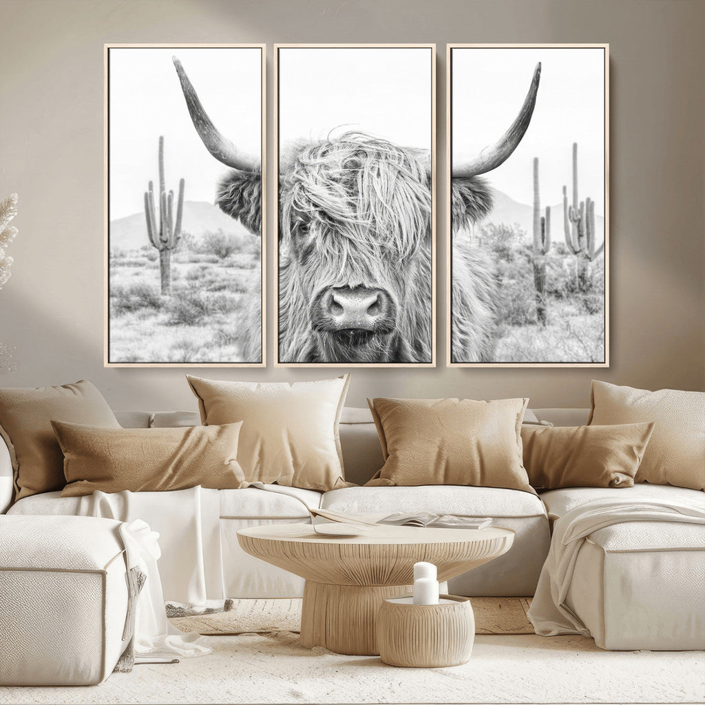 Rustic Charm, Cow Longhorn Black White Bighorn Wall Art