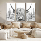Rustic Charm, Cow Longhorn Black White Bighorn Wall Art