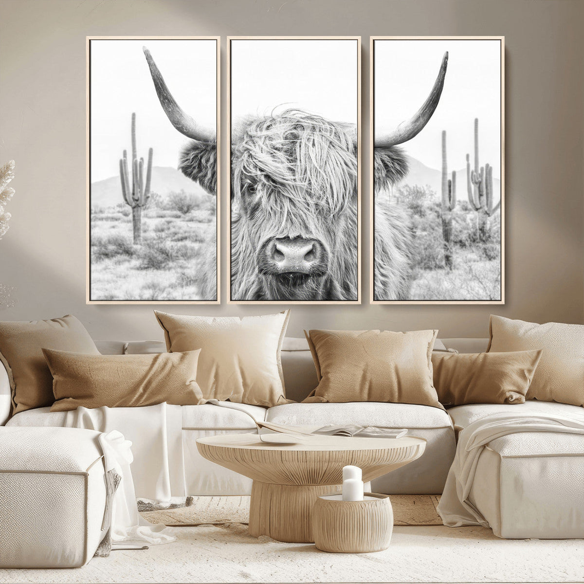 Rustic Charm, Cow Longhorn Black White Bighorn Wall Art