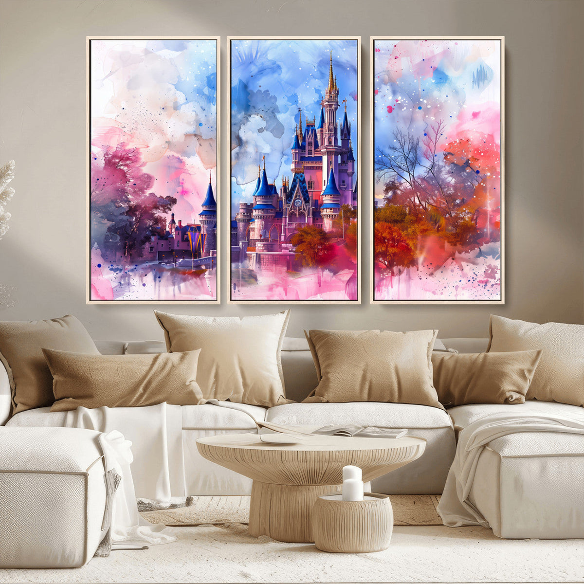 Disney Wall Art: Dreamy Watercolor Cinderella Castle Canvas Print