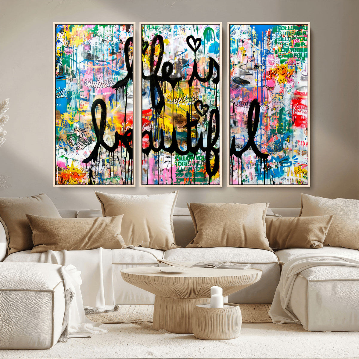 Life Beautiful Art Print | Banksy Graffiti Wall Art Canvas Print
