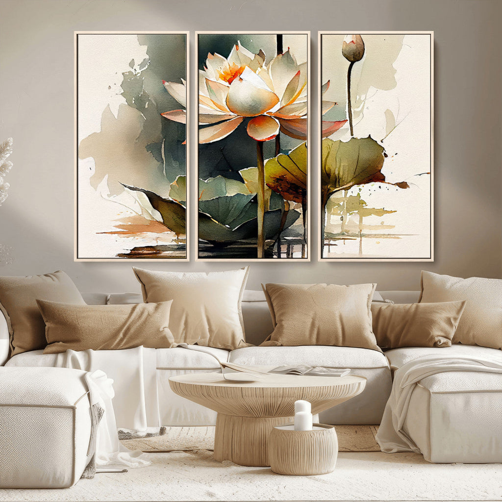 Lotus Flower Watercolor Canvas Print | A Symbol of Serenity and Growth in Soft Watercolors