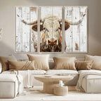 Rustic Longhorn Bull Wall Art Canvas Set
