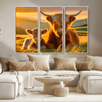 Scottish Cow and Baby Cow Canvas Wall Art Animal Print