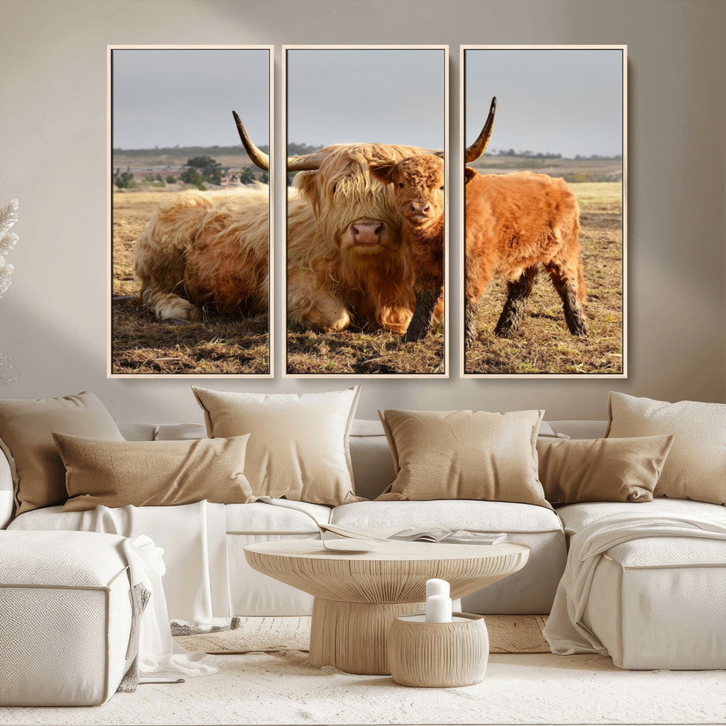 Highland Cow Canvas Wall Art Animal Print for Farm House Decor