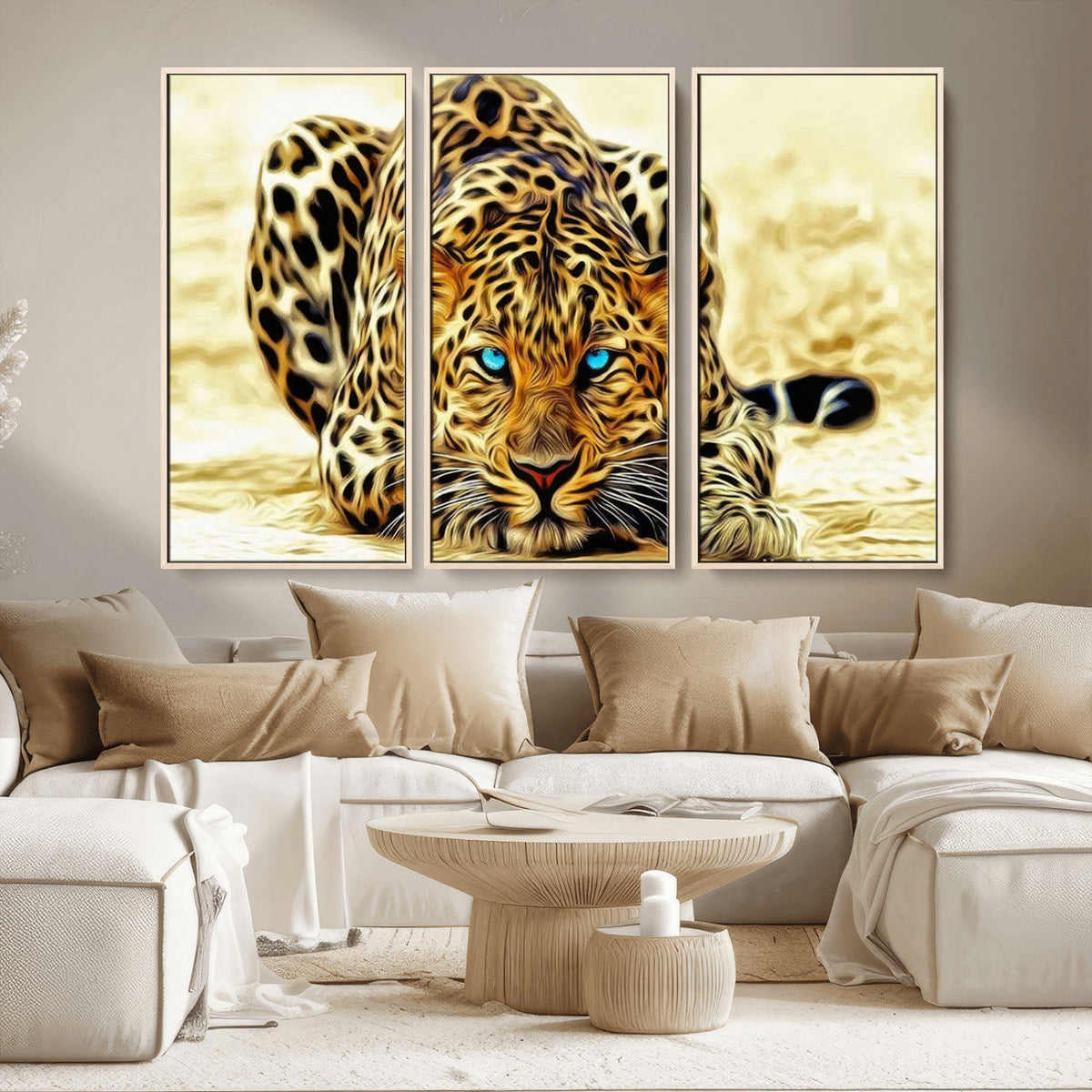 Blue-Eyed Leopard Canvas Wall Art, Framed Animal Print, Fierce and Bold Decor for Living Rooms
